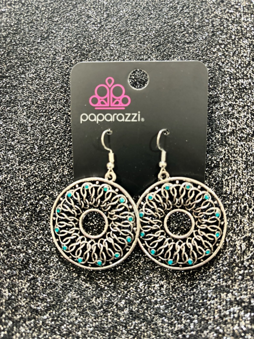 Silver Filigree Hoop Earrings with Turquoise Accents